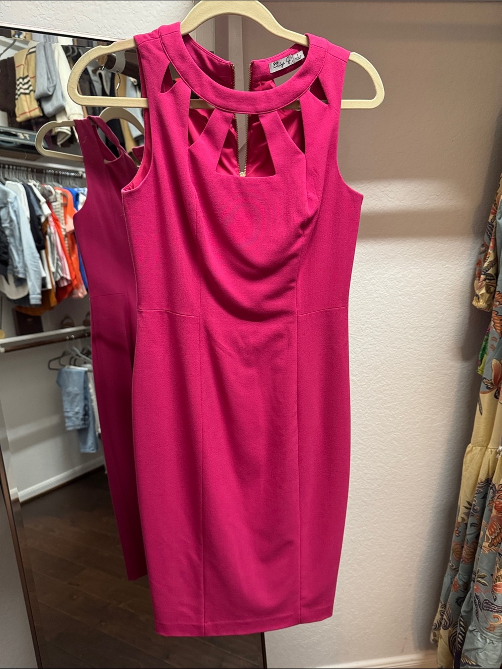 Eliza J Hot Pink Sleeveless Sheath Dress with Cutout Neckline